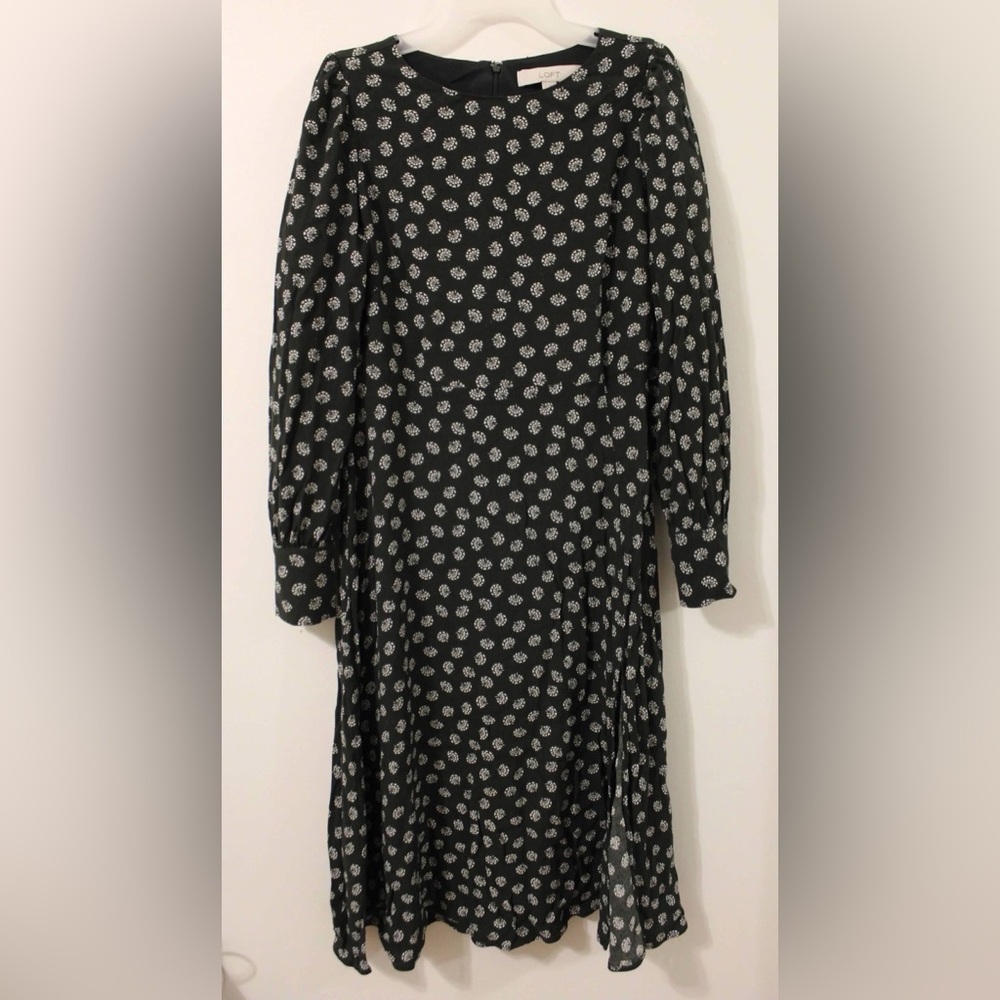 LOFT Meadow Puff Long Sleeve Green Midi Dress - Size 2